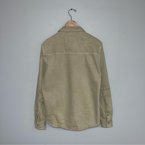 Zara Denim Overshirt Men's‎ Size Medium Khaki Tan Ripped Distressed - Picture 9 of 16